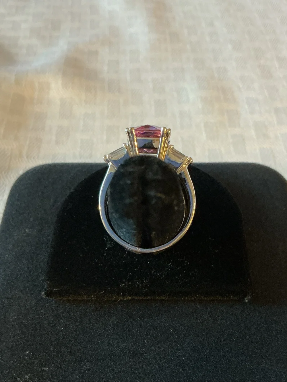 Pink Cushion Cut Cubic Zirconia Silver Tone Ring add pop